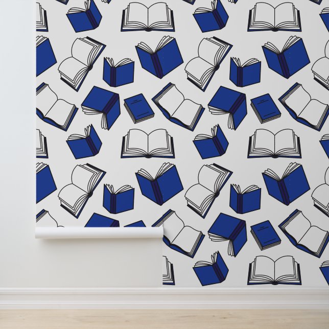 Papier Peint Motif de livres bleus de classe scolaire (Application)