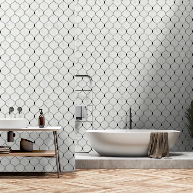 Papier Peint Motif de luxe en marbre gris blanc géométrique (Salle de bain)
