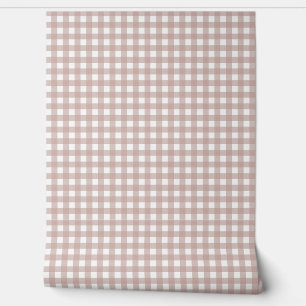 Papier Peint Motif de maison de ferme à carreaux gingham rose e