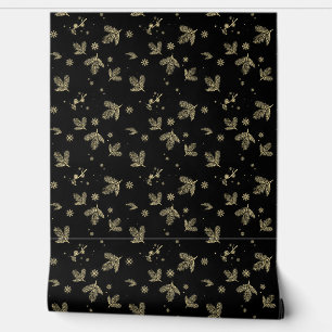 Papier Peint Motif de Noël de la feuille d'or et du flocon de n