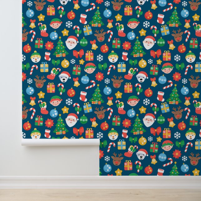 Papier Peint Motif de Noël joyeux sur bleu (Application)