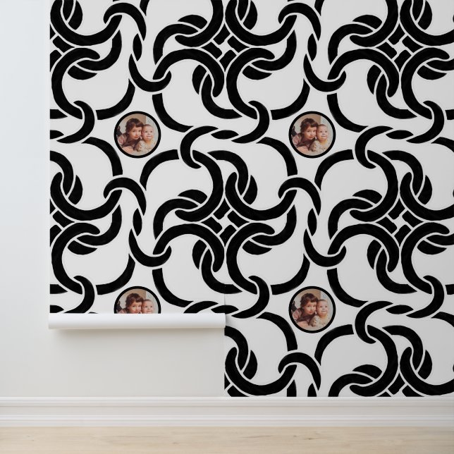 Papier Peint Motif de noeud à chaîne noir et blanc personnalisé (Application)