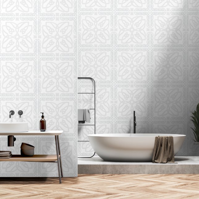 Papier Peint Motif de noeud céleste gris blanc (Salle de bain)
