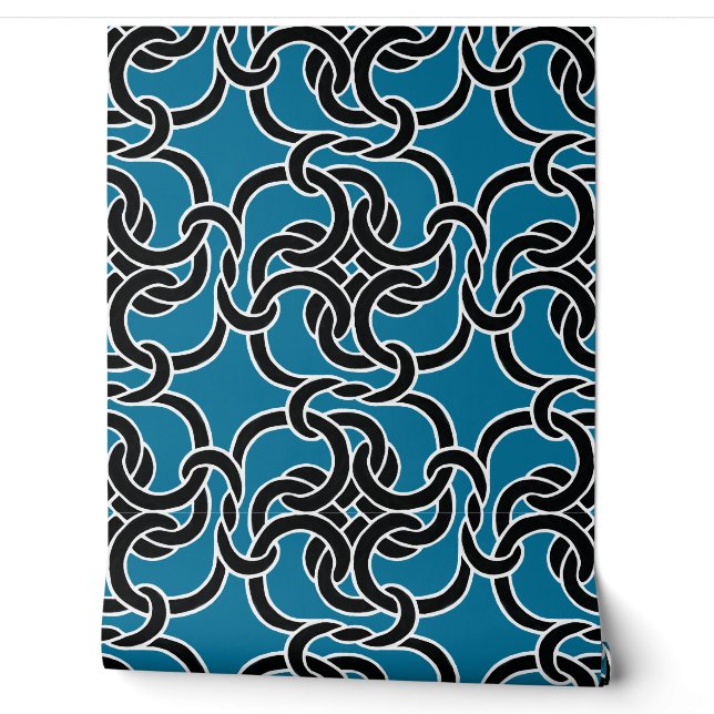 Papier Peint Motif de noeud celtique élégant moderne noir & ble (Déroulement)