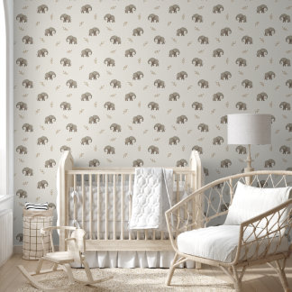 Papier Peint Motif de nursery neutre aux éléphants à l'aquarell