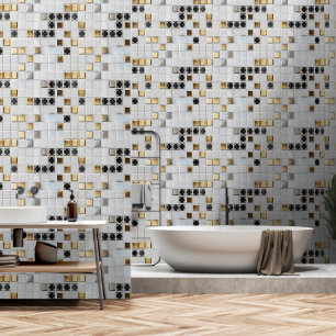 Papier Peint Motif de petites tuiles Gold Silver