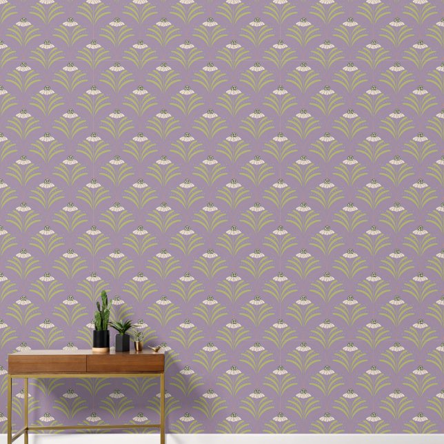 Papier Peint Motif de pétoncle floral sur violet (Couloir)
