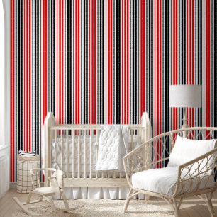 Papier Peint Motif de rayures rouges noires et blanches