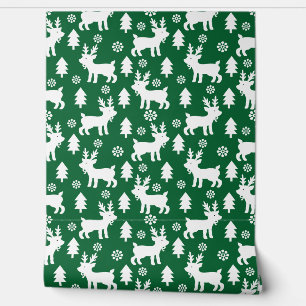 Papier Peint Motif de rennes de Noël vert mignon