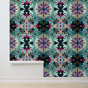 Papier Peint Motif de répétition symétrique de couleur vive