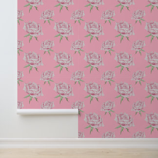 Papier Peint Motif de roses rose aquarelle