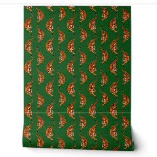 Papier Peint Motif de tigre avec fond vert
