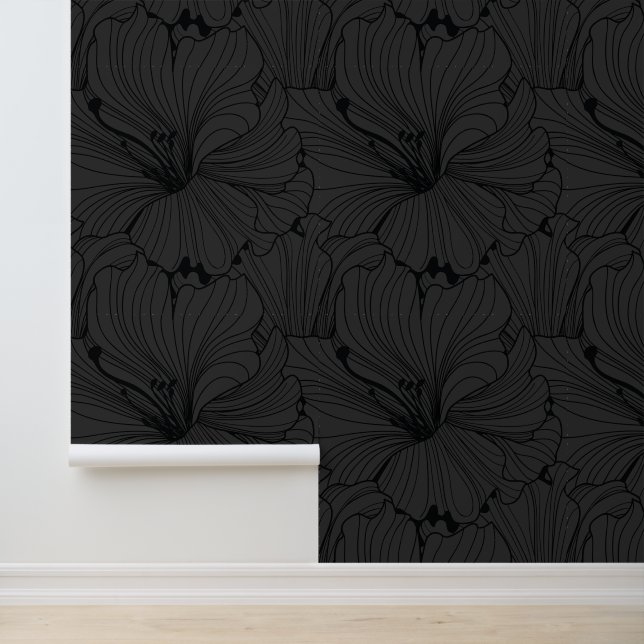 Papier Peint Motif de tuiles florales noires et grises (Application)
