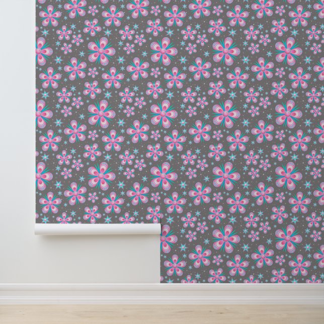 Papier Peint Motif des années 60 à la mode rose (Application)