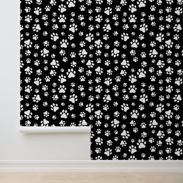Papier Peint Motif des pattes, Empreintes de pattes, noir et bl (Application)