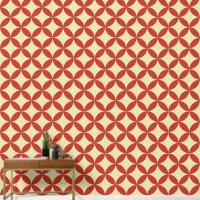 Papier peint motif design rétro rouge jaune 60s