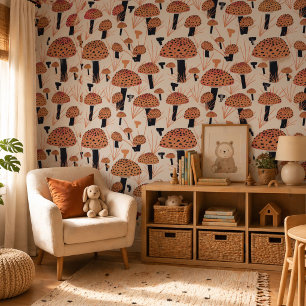 Papier Peint Motif dessiné à la main de champignon noir orange