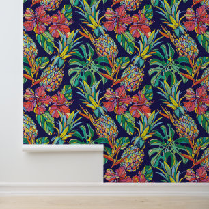 Papier Peint Motif d'hibiscus à ananas tropicaux