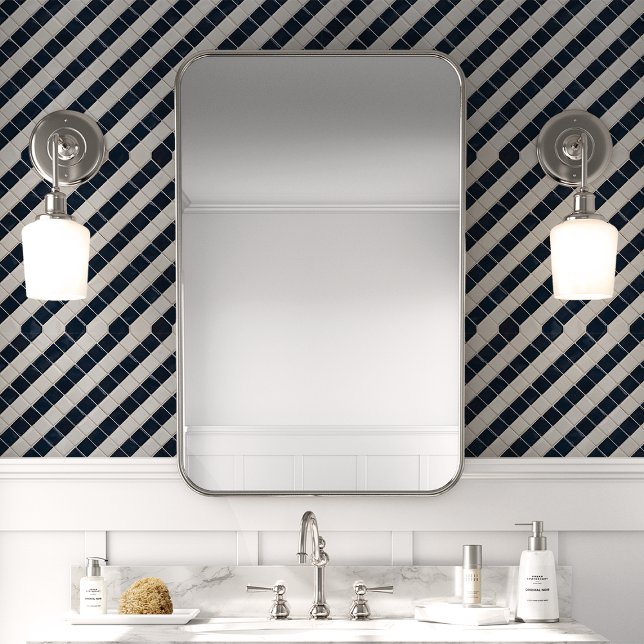Papier Peint Motif diagonal de la marine et de la mosaïque blan (Créateur téléchargé)