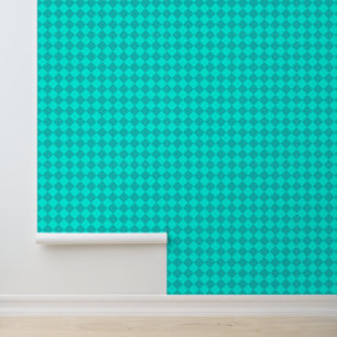 Papier Peint Motif diamant à carreaux sarcelle