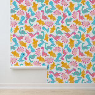 Papier Peint Motif Dinosaur rose et Turquoise