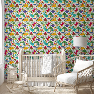 Papier Peint Motif Dinosaure coloré amusant