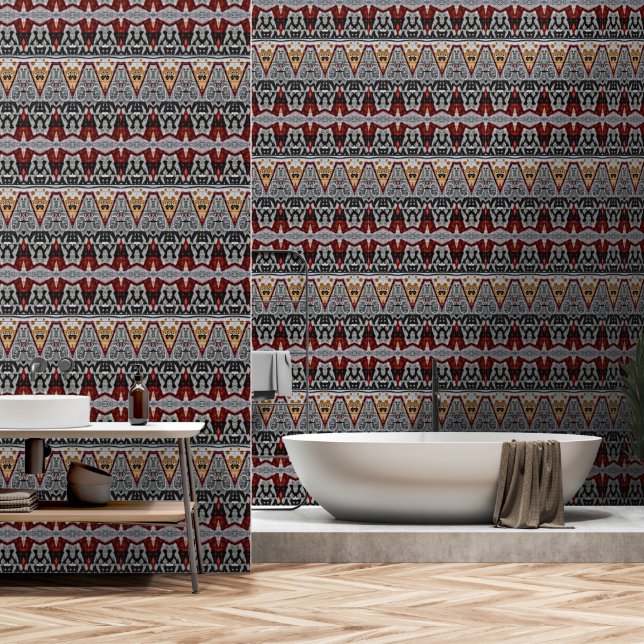 Papier Peint Motif d'or noir gris-rouge autochtone (Salle de bain)