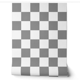 Papier Peint Motif du vérificateur gris cendre et blanc