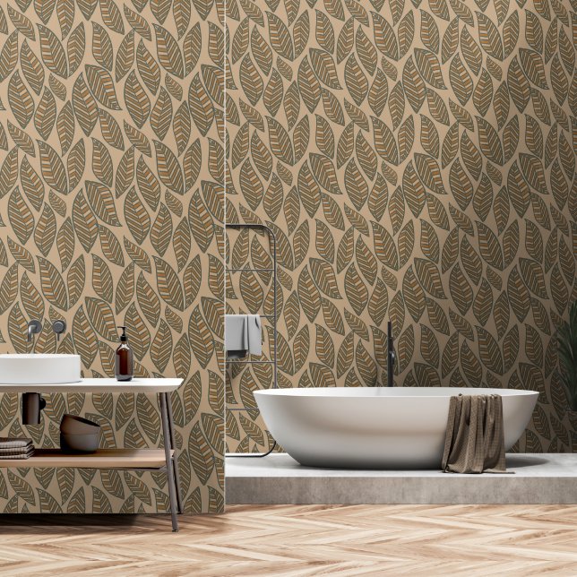 Papier peint Motif Earthy Boho Leaf (Salle de bain)