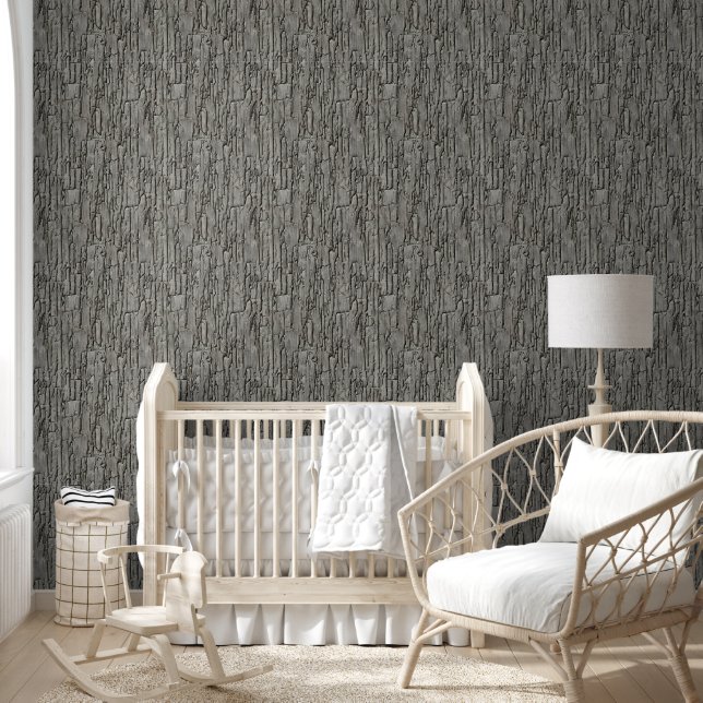 Papier Peint Motif écorce de bois gris blanc robuste (Enfants)