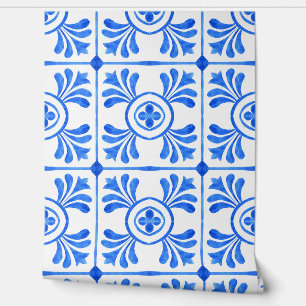 Papier Peint Motif en carreaux bleu méditerranéen