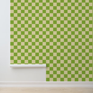 Papier Peint Motif en damier esthétique rétro Vert Blanc