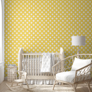 Papier Peint Motif en treillis chic en jacquet jaune et blanc