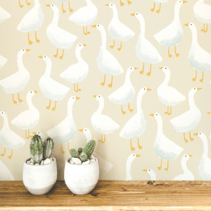 Papier Peint Motif Fantaisiste d'Oie Style Neutre et Douillet