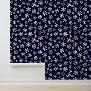 Papier Peint Motif Festive de Fête bleu blanc flocon de neige