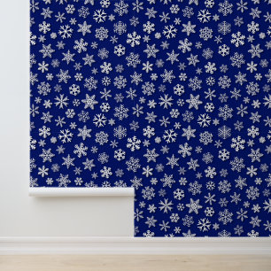 Papier Peint Motif Festive de Fête bleu blanc flocon de neige