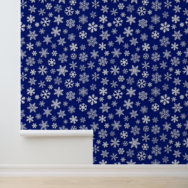 Papier Peint Motif Festive de Fête bleu blanc flocon de neige (Application)