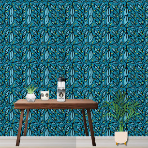 Papier Peint Motif feuille bleu