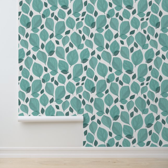 Papier Peint Motif Feuille feuille bleu turquoise (Application)