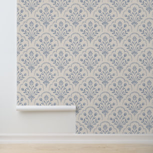Papier Peint Motif fleur bleu mat texturé en coquille