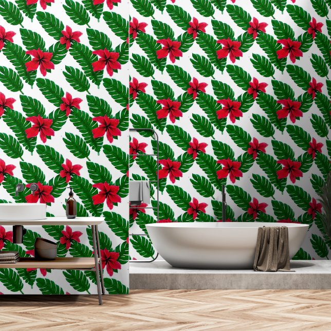 Papier Peint Motif fleur d'hibiscus hawaïen (Salle de bain)