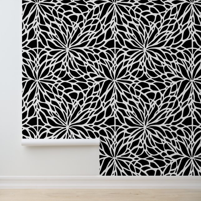Papier Peint Motif Fleur Noir Et Blanc (Application)