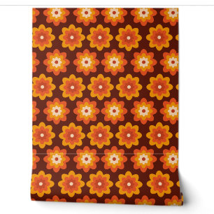 Papier Peint Motif fleur orange bohème hippie rétro groovy des
