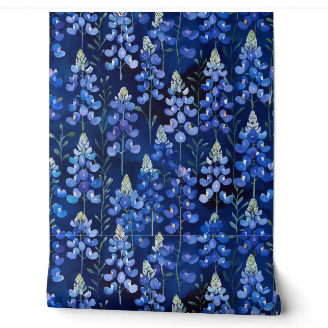 Papier Peint Motif Fleur sauvage Bluebonnet, bleu foncé Floral (Déroulement)