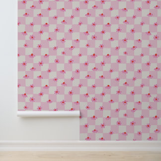 Papier Peint Motif floral à carreaux de marguerite rose tendre