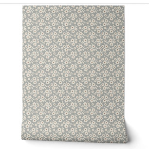 Papier Peint Motif Floral Blanc Et Gris