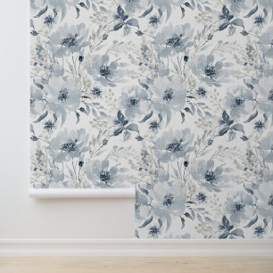 Papier Peint Motif floral bleu aquarelle