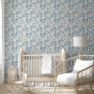 Papier Peint Motif floral bleu bohème groovy sans couture