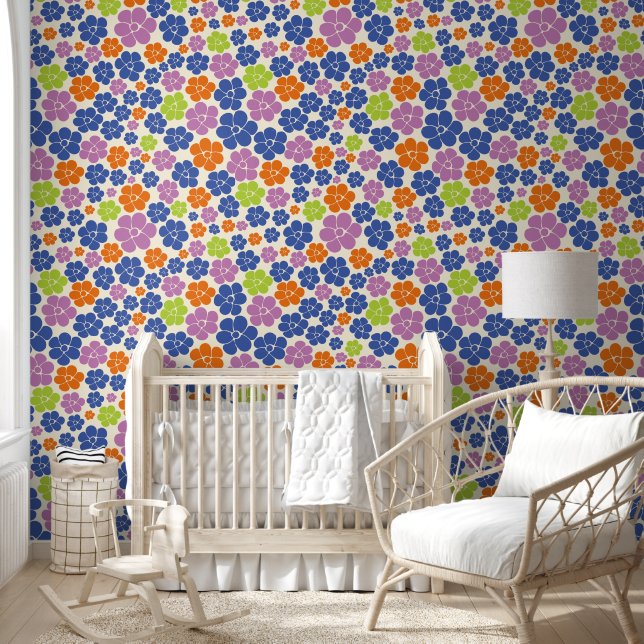 Papier Peint Motif floral - Bleu, Orange, Violet, Vert (Enfants)