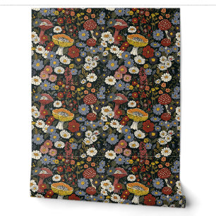 Papier Peint Motif floral coloré de champignons